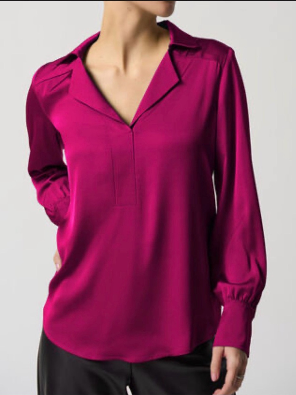 Joseph Ribkoff Bright Fuchsia Satin V-Neck Blouse Size 6 - Picture 2 of 12